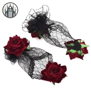 Gants Gothiques Dentelle Noire Roses — Univers Gothique