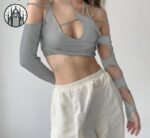 Haut Gothique Asymétrique Patchwork Femme — Univers Gothique (vue 3)