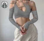 Haut Gothique Asymétrique Patchwork Femme — Univers Gothique (vue 4)