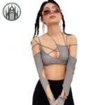 Haut Gothique Asymétrique Patchwork Femme — Univers Gothique (vue 2)