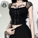 Haut Vintage Chic En Dentelle Noire Et Florale Pour Femme
