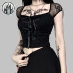 Haut Vintage Chic En Dentelle Noire Et Florale Pour Femme