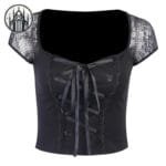 Haut Vintage Chic En Dentelle Noire Et Florale Pour Femme - Xs