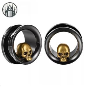 Jauge Oreille Gothique Crâne Acier — Univers Gothique