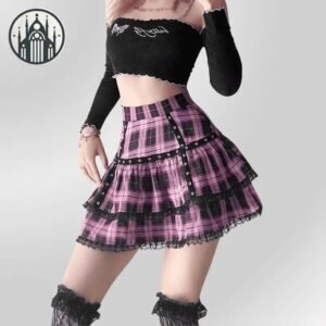Jupe Gothique Lolita Plaid Aline — Univers Gothique