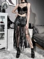 Jupe Gothique Cuir Végan Frangée — Univers Gothique (vue 3)