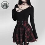 Jupe Plaid Gothique Pour Femmes - Style Empire Sublime! - Noir & Rouge / s