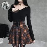 Jupe Plaid Gothique Pour Femmes - Style Empire Sublime! - Orange - Beige / s