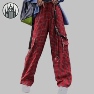 Pantalon Gothique Écossais Large Rouge — Univers Gothique