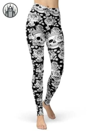 Leggings Gothique Crânes Flottants Nylon — Univers Gothique