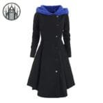 Manteau Gothique Femme: élégance Ténébreuse - Noir Et Bleu / Xl