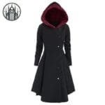 Manteau Gothique Femme: élégance Ténébreuse - Noir & Rouge / Xl