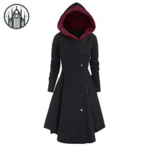 Manteau Gothique Femme: élégance Ténébreuse 3 Manteau Gothique Femme: élégance Ténébreuse - Noir & Rouge / Xl