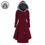 Manteau Gothique Femme: élégance Ténébreuse - Rouge & Gris / Xl