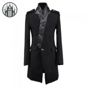 Manteau Gothique Cuir Bouton Central — Univers Gothique