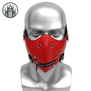Masque Gothique Crâne Et Rivet En Cuir Rouge, Accessoire Gothique 1 Masque Gothique Crâne Et Rivet En Cuir Rouge Accessoire Gothique - Rouge