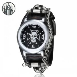 Accessoire Gothique Montre Crâne Cuir — Univers Gothique