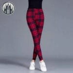 Pantalon à Carreaux écossais Taille Haute En Polyester Confortable!
