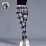 Pantalon à Carreaux écossais Taille Haute En Polyester Confortable!