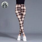 Pantalon à Carreaux écossais Taille Haute En Polyester Confortable!