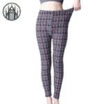 Pantalon à Carreaux écossais Taille Haute En Polyester Confortable!