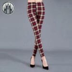Pantalon à Carreaux écossais Taille Haute En Polyester Confortable! - Khaki Grid / s