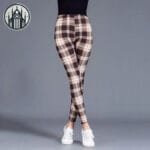 Pantalon à Carreaux écossais Taille Haute En Polyester Confortable! - Khaki White Grid / s