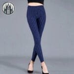 Pantalon à Carreaux écossais Taille Haute En Polyester Confortable! - Navy Stripe / s