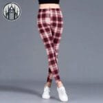 Pantalon à Carreaux écossais Taille Haute En Polyester Confortable! - Wine Red White Grid / s