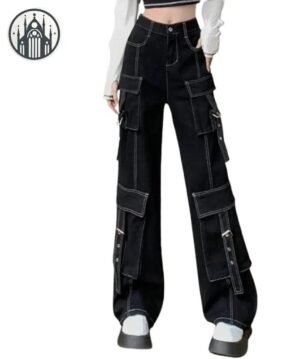 Pantalon Gothique Cargo Denim Noir — Univers Gothique