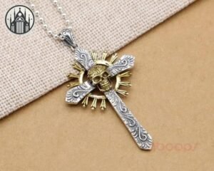 Pendentif Gothique Crâne Croix Argent — Univers Gothique