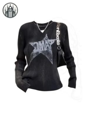 Pull Gothique Étoile Extensible Noir — Univers Gothique
