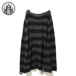 Pull Gothique Grunge Rayé Longue — Univers Gothique