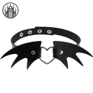 Collier Gothique Ailes Vampire Cuir — Univers Gothique