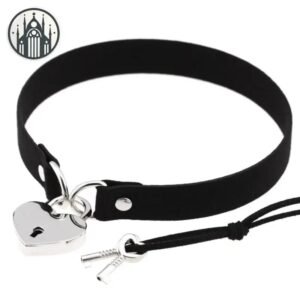 Collier Gothique Cœur Clé Cuir — Univers Gothique