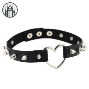Collier Gothique Cœur Rivet Cuir — Univers Gothique