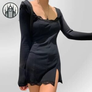Robe Gothique Évasée Dentelle Coton — Univers Gothique