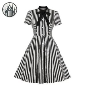 Robe Gothique Rayures Manches Transparentes — Univers Gothique