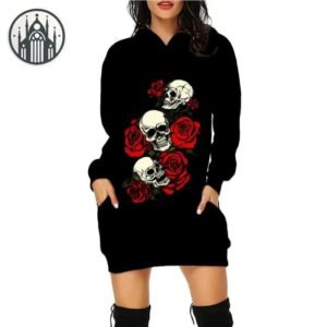 Robe Gothique Capuche Crâne Imprimé — Univers Gothique