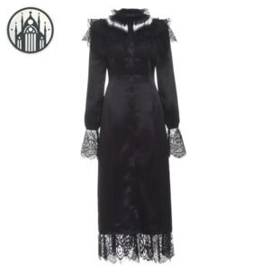 Robe Gothique Velours Col V Dentelle — Univers Gothique