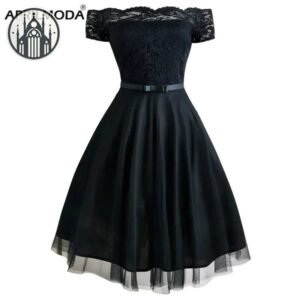 Robe Gothique Rétro Épaules Dénudées — Univers Gothique