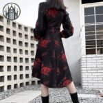 Robe Gothique Rose Rouge Polyester — Univers Gothique (vue 4)