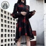 Robe Gothique Rose Rouge Polyester — Univers Gothique (vue 3)