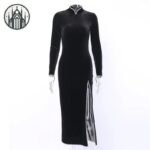 Robe Gothique Longue Fendue Noire — Univers Gothique (vue 2)