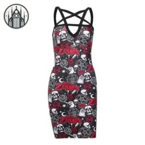 Robe Gothique Courte Crâne Rose — Univers Gothique