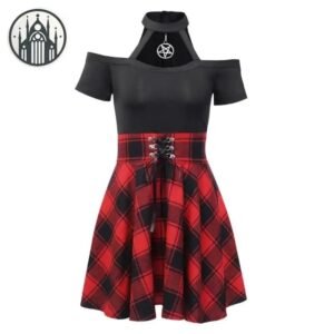 Robe Gothique Plissée Rouge Polyester — Univers Gothique