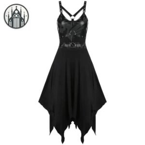 Robe Gothique Punk Plissée Noire — Univers Gothique