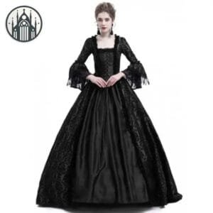 Robe Gothique Renaissance: Robe En Dentelle Cintrée - Livraison Gratuite! - Noir / s