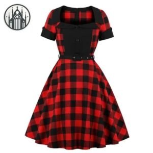 Robe Gothique Rouge Carreaux Décolleté — Univers Gothique