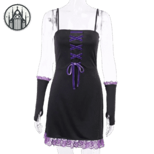 Robe Gothique Noir Violet Dentelle — Univers Gothique